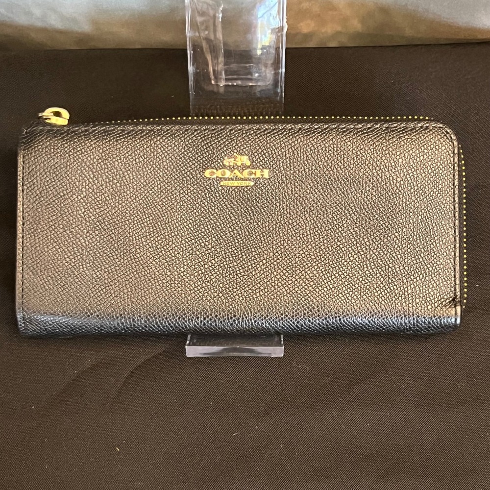 Coach Black Pebbled Leather Zip Around Long Wallet